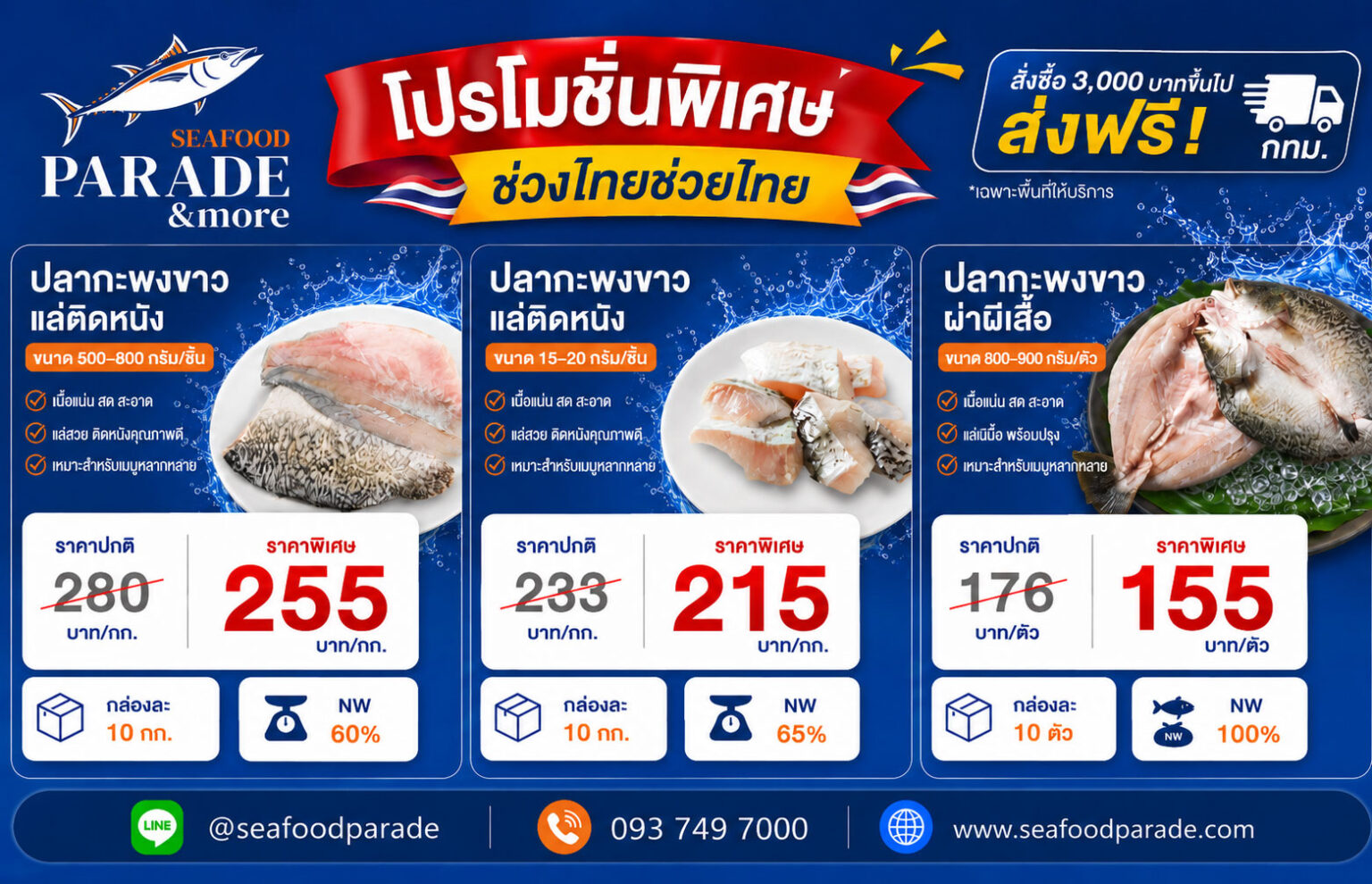 โปรโมชั่นปลากะพงแช่แข็ง เนื้อปลาแล่และปลากะพงผ่าหลัง Seafood Parade